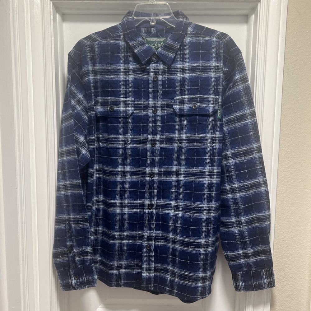 Woolrich Shirt Mens 2XL Blue‎ Plaid Heavy Flannel Shacket Pockets Outdoor Casual